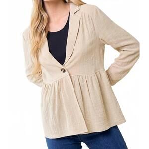 NEW DOE AND RAE shirred gauze blazer in tan